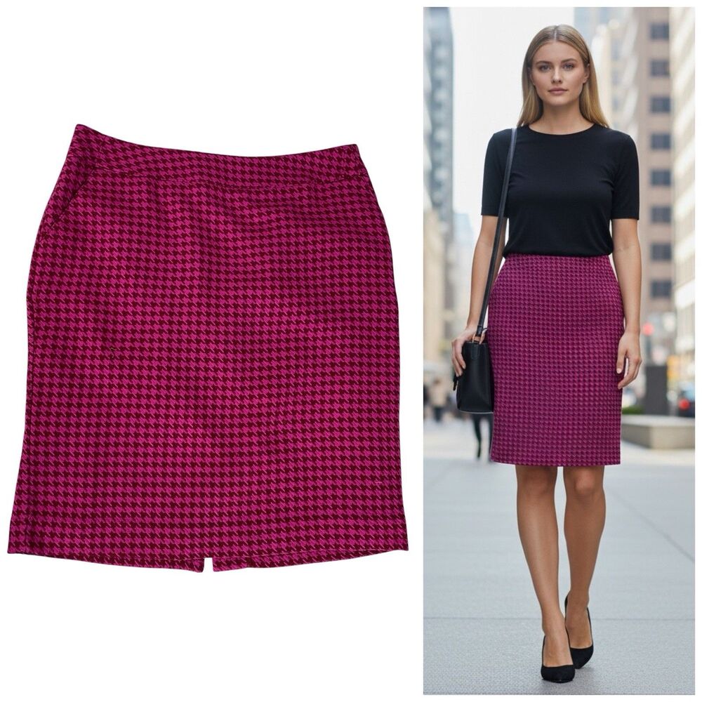 Merona Womens Skirt Size12 Pink Houndstooth Classic Old Money Business Office